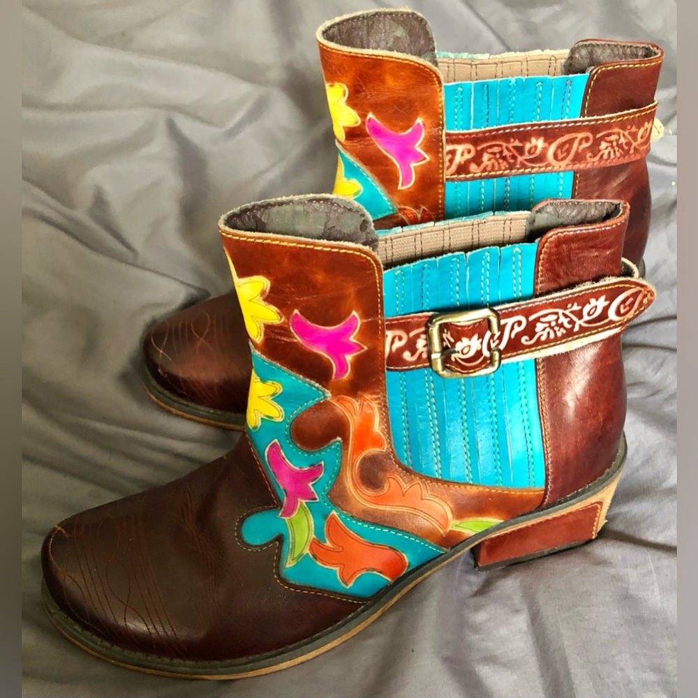 Hippy Western-style leather Ankle Boots womens sz 8 8.5 39 SOCOFY hand-made NM